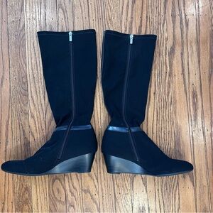 Black Wedge Knee-High Boots